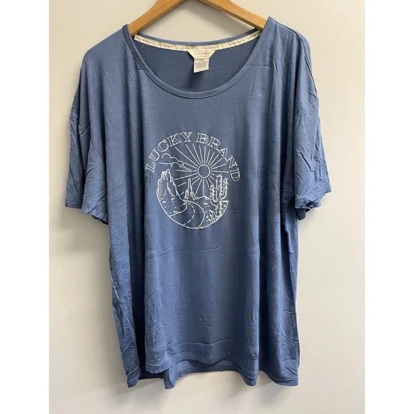 NEW Lucky Brand Women's XXL 3-Pc Pajama Set T-shirt Joggers Shorts Blue Tie Dye - Picture 6 of 14